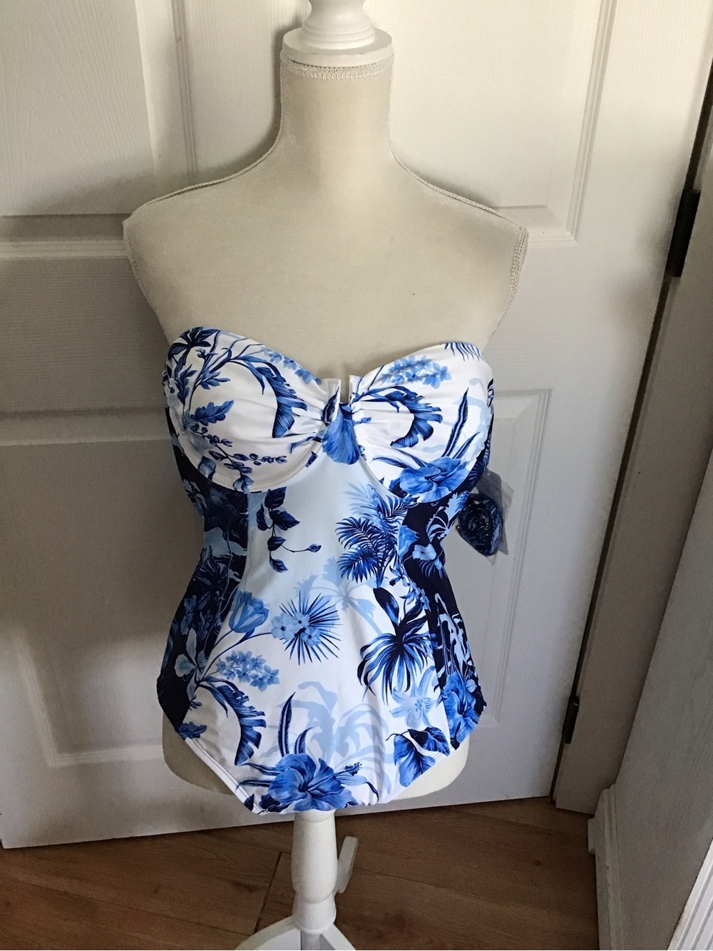 New Blue Floral One-Piece Swimsuit With Adjustable Straps XL